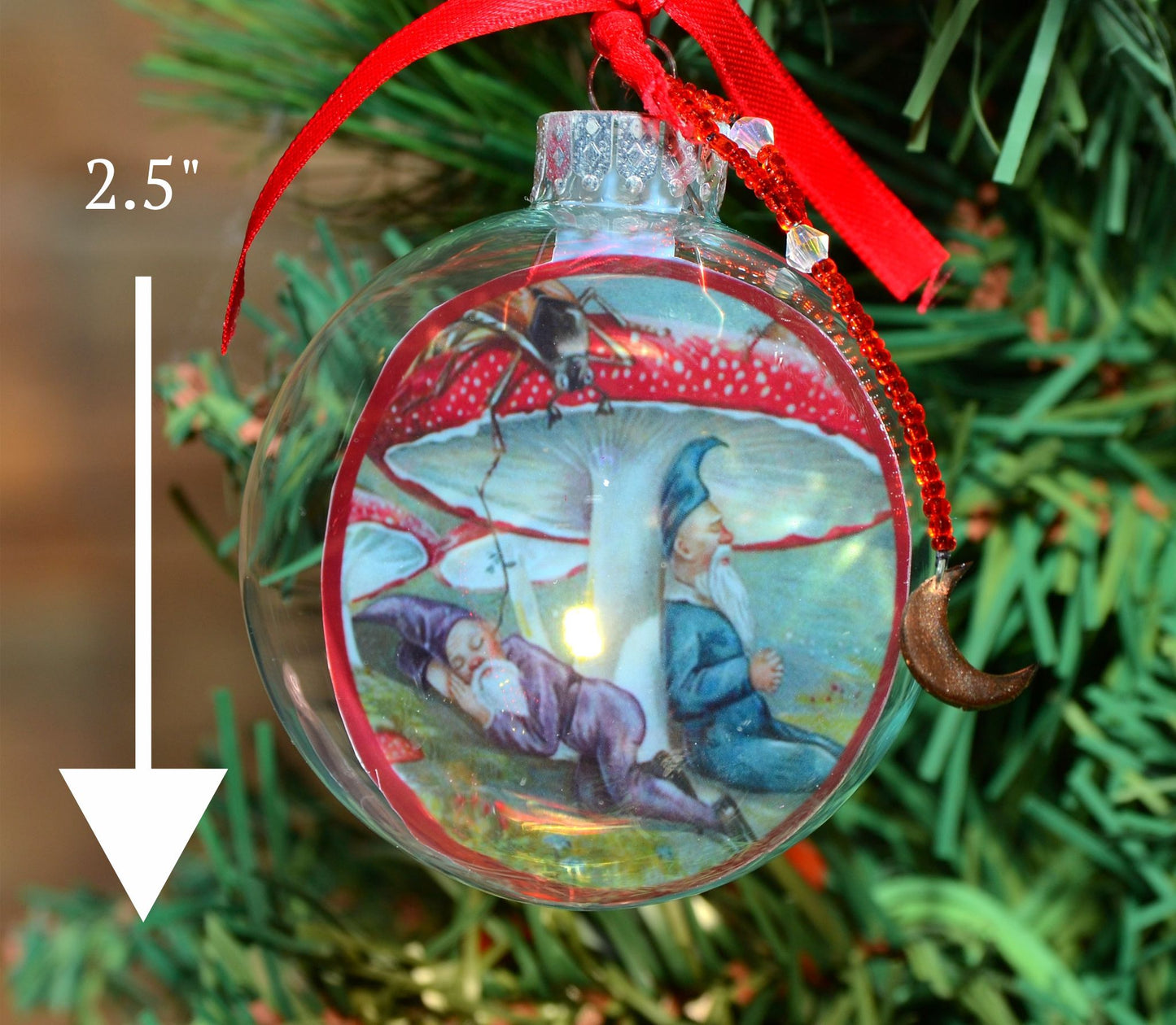Floating Mushroom Ornament with Woodland Elves
