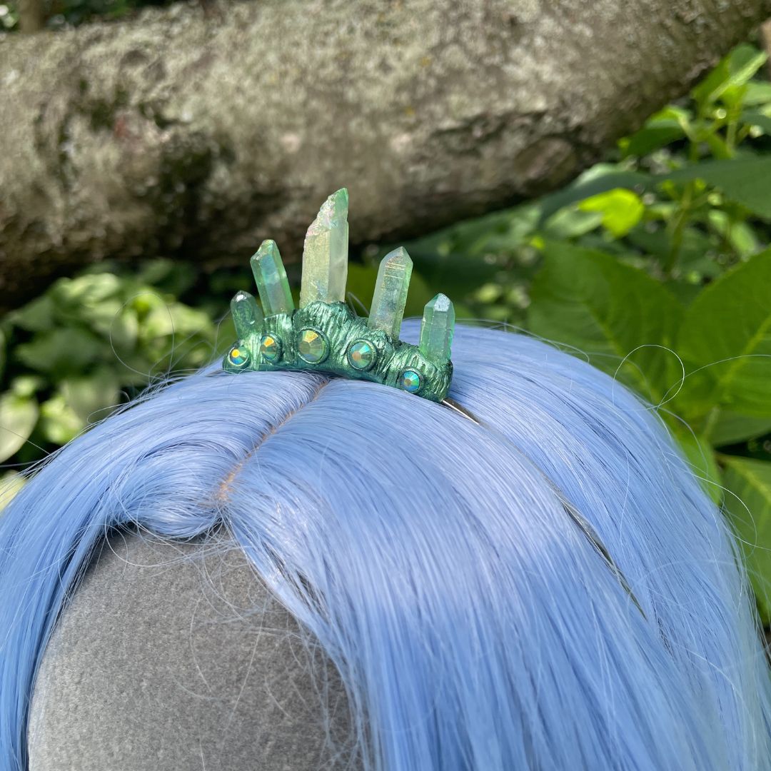 Green Crystal Faerie Tiara - Fairycore Crown Accessory