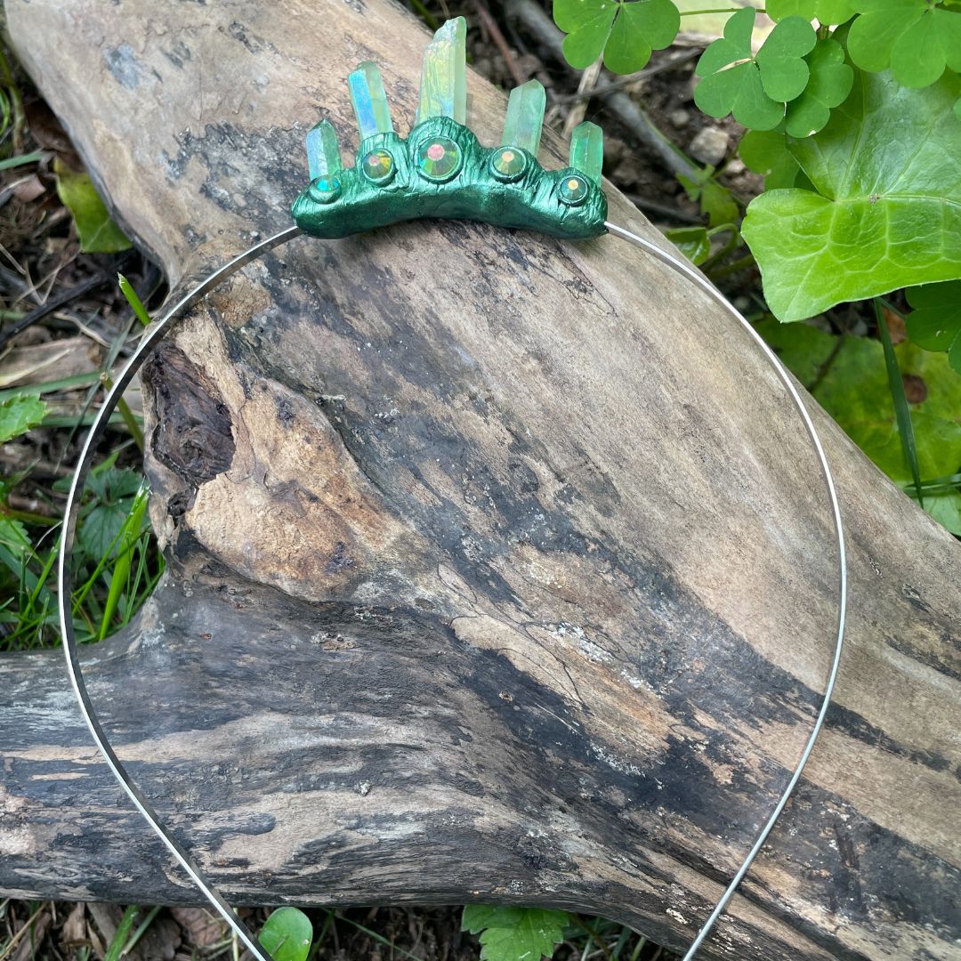 Green Crystal Faerie Tiara - Fairycore Crown Accessory