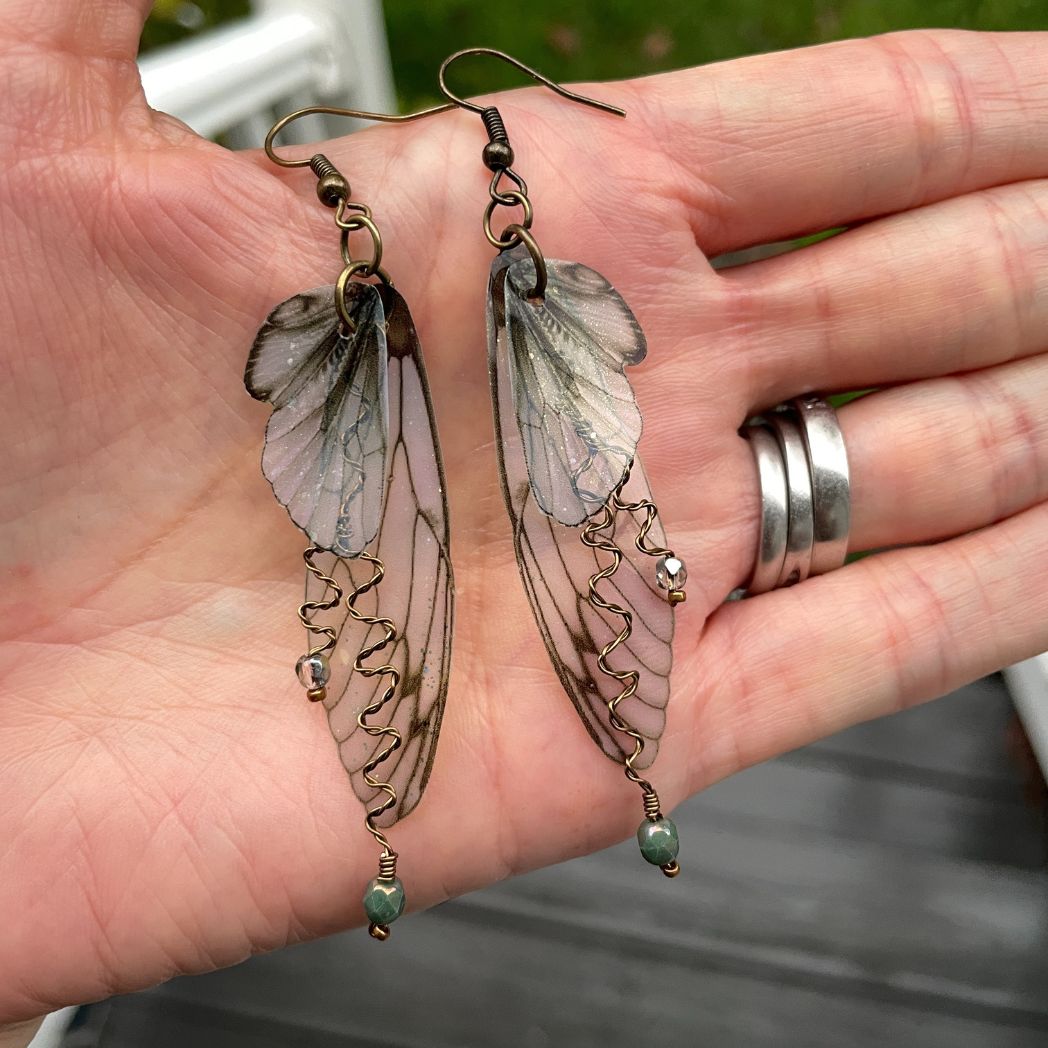 Forest Fairy Grunge Green Fairy Wing Earrings