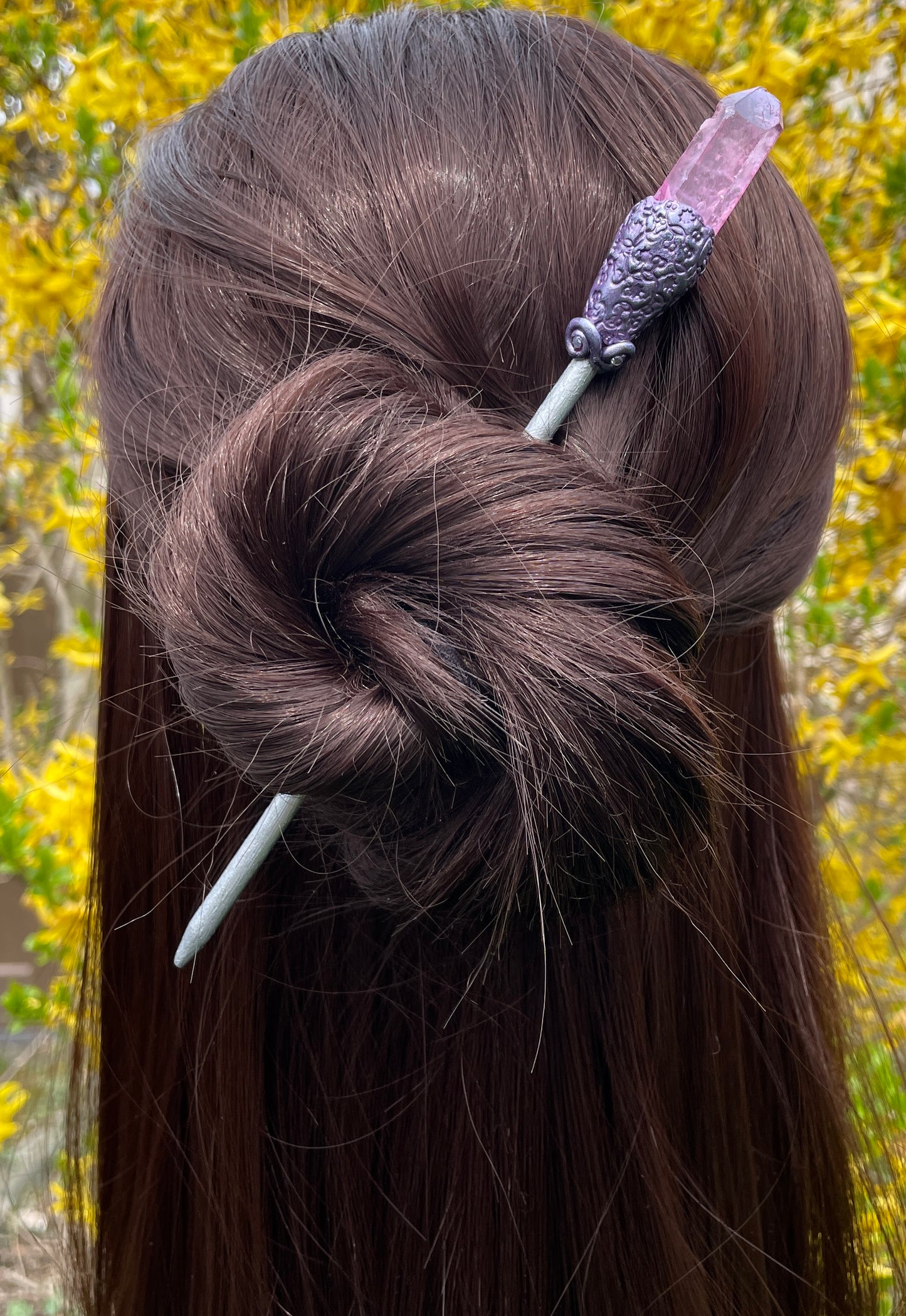 Purple Floral Crystal Hair Stick