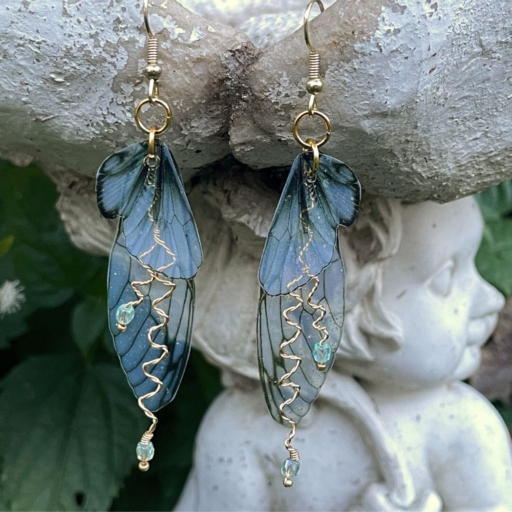 Forest Fairy Grunge Green Fairy Wing Earrings