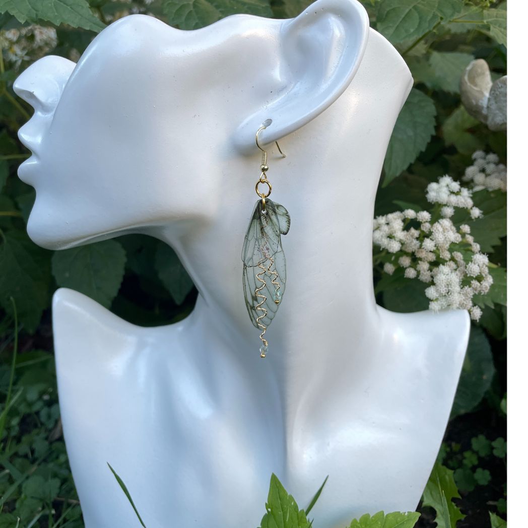 Forest Fairy Grunge Green Fairy Wing Earrings