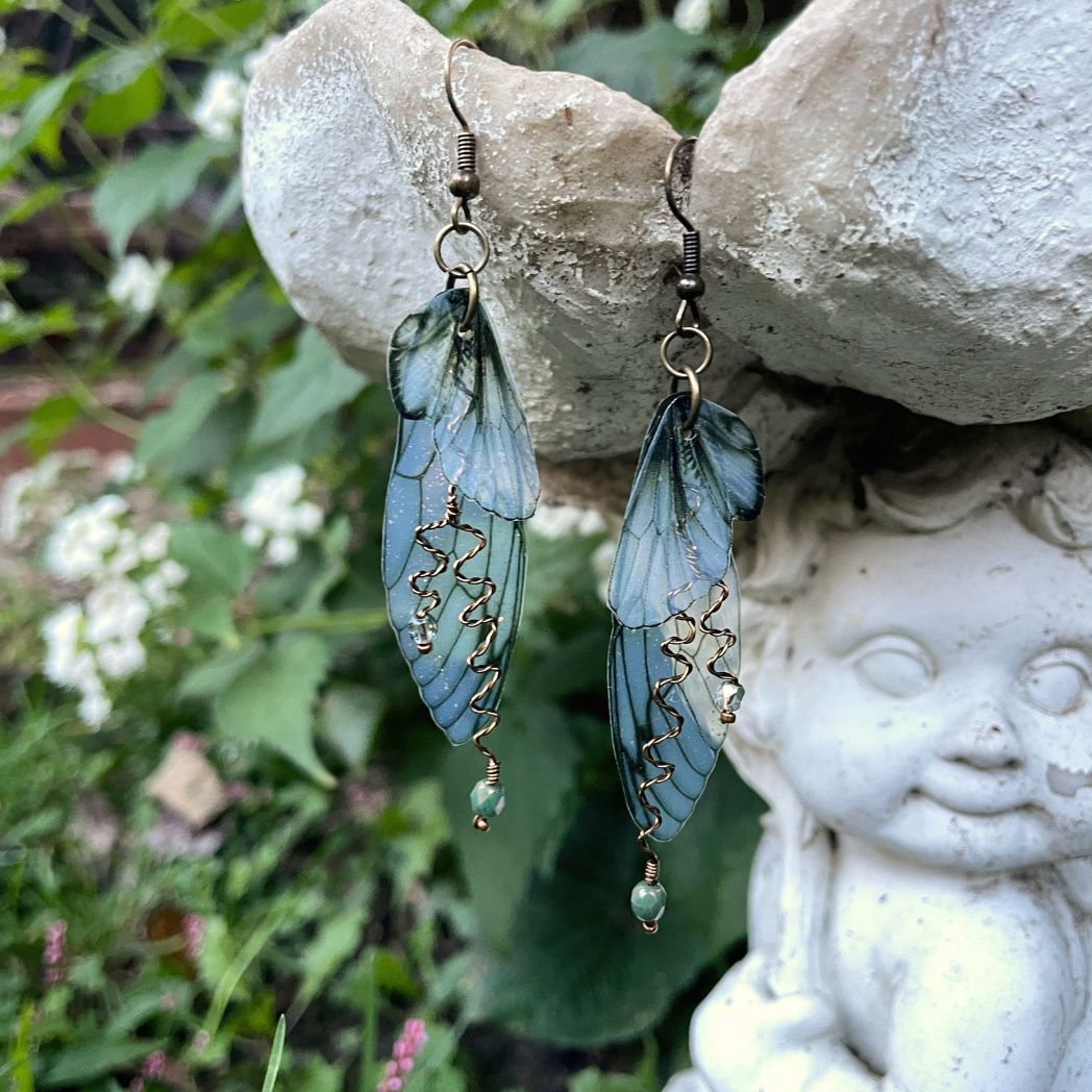 Forest Fairy Grunge Green Fairy Wing Earrings