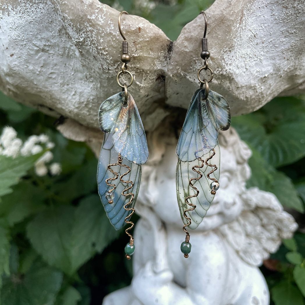 Forest Fairy Grunge Green Fairy Wing Earrings