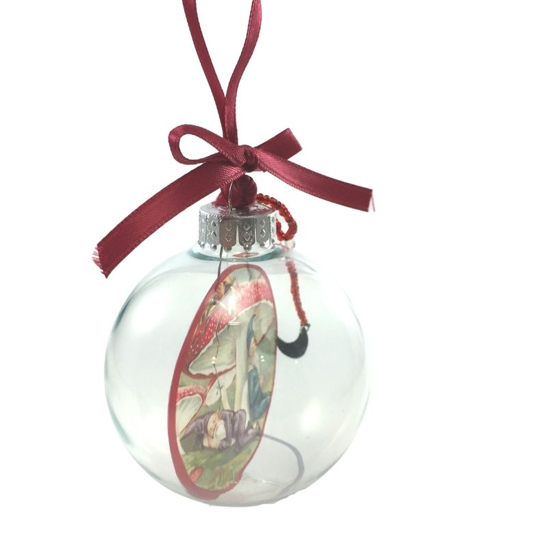 Floating Mushroom Ornament with Woodland Elves