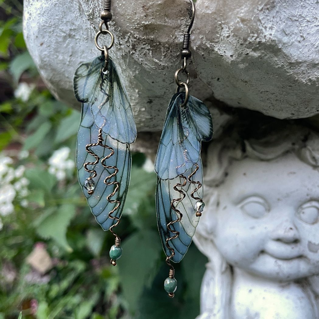 Forest Fairy Grunge Green Fairy Wing Earrings