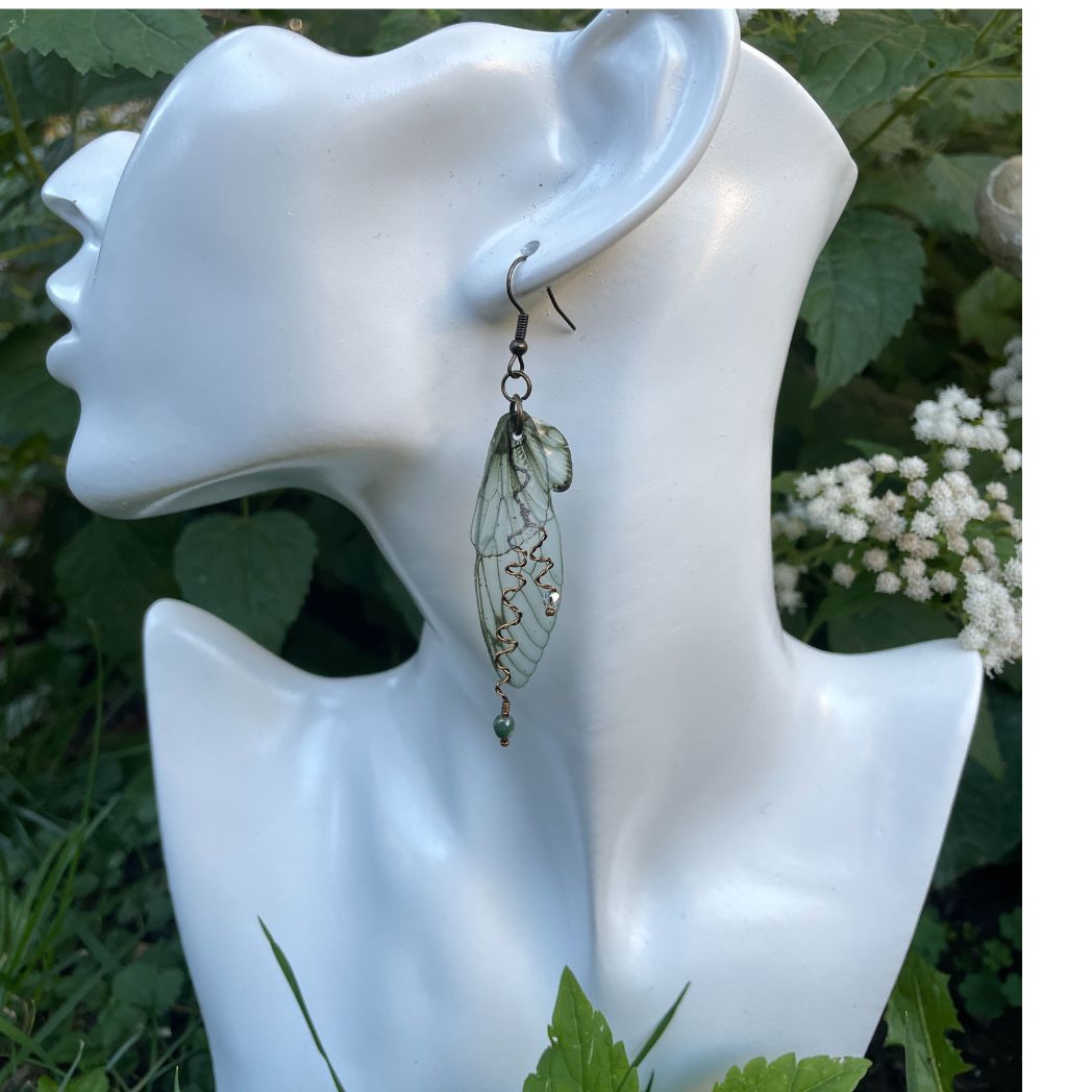 Forest Fairy Grunge Green Fairy Wing Earrings