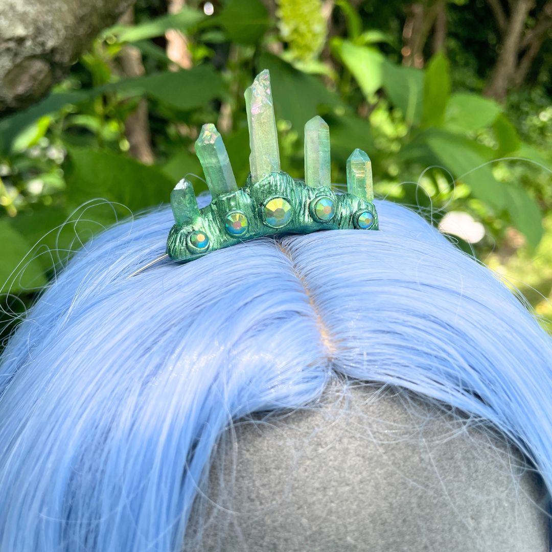 Green Crystal Faerie Tiara - Fairycore Crown Accessory