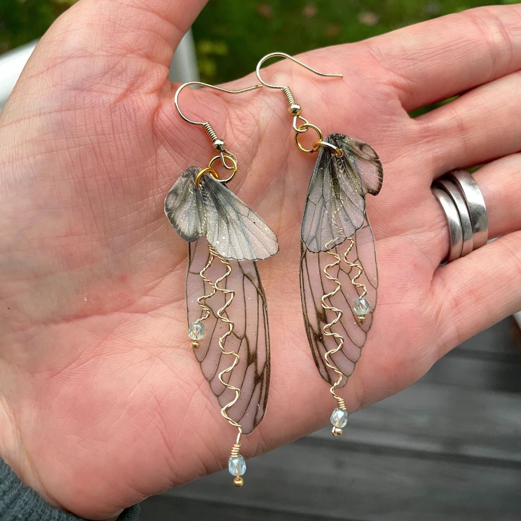 Forest Fairy Grunge Green Fairy Wing Earrings