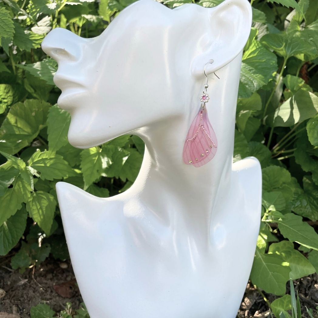 Pink Chiffon Butterfly Wing Earrings