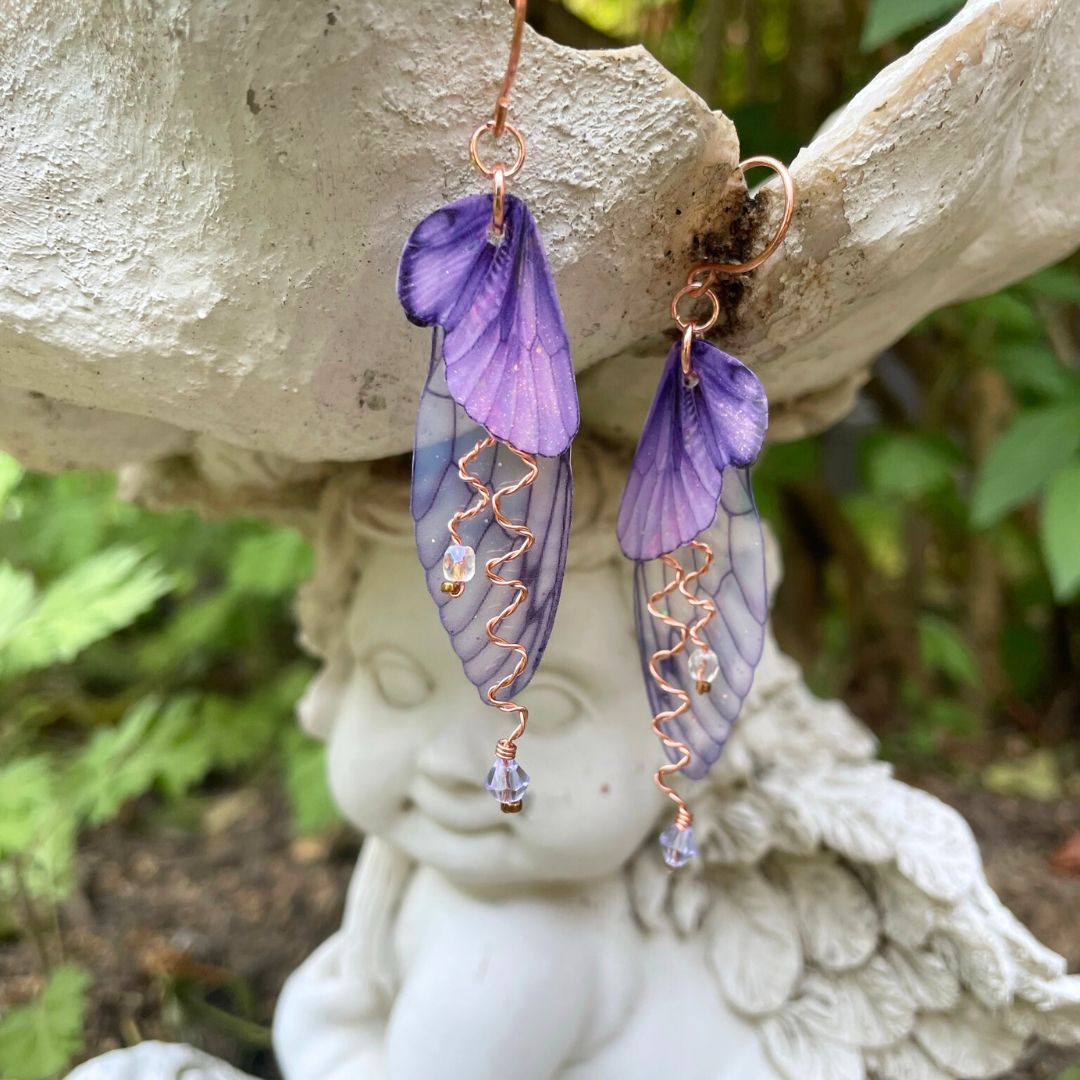Purple Butterfly Earrings - Iridescent Fairy Wing Jewelry