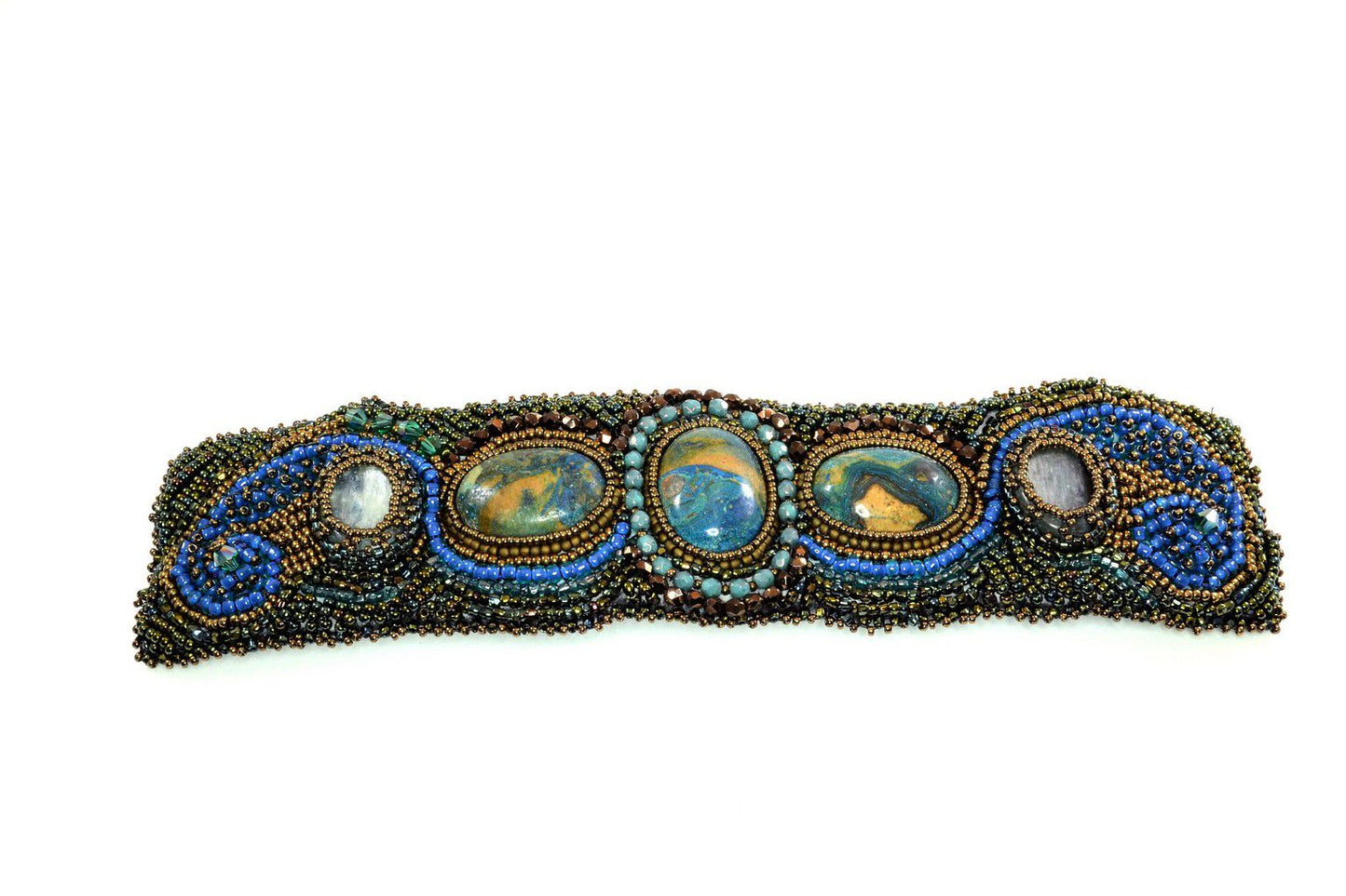 Jasper bead embroidery cuff