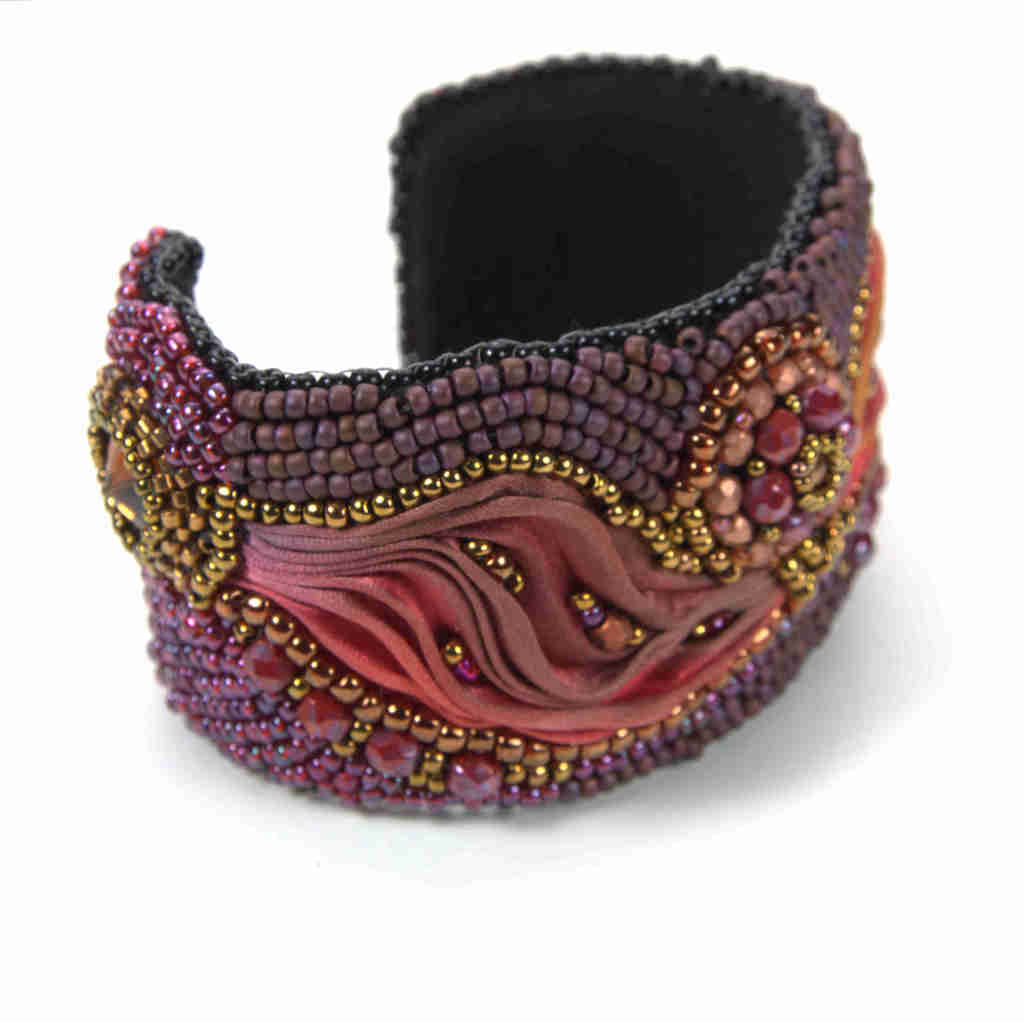 Magnificent Shibori beaded bangle in purple, red, bronze, and gold