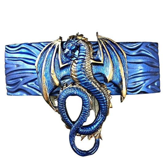 Blue and gold polymer clay dragon hair barrette