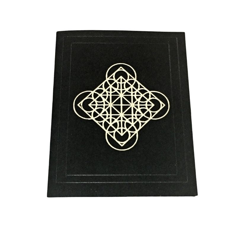Single black alchemist geometry notecards with gold ink drawings