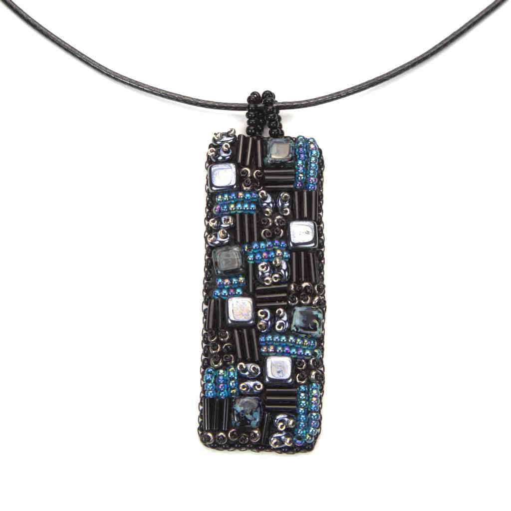 beaded geometric rectangle pendant