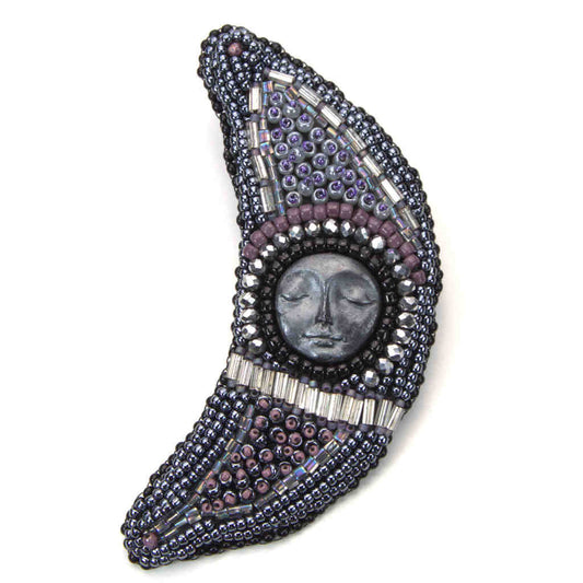 beaded moon shawl brooch pin art