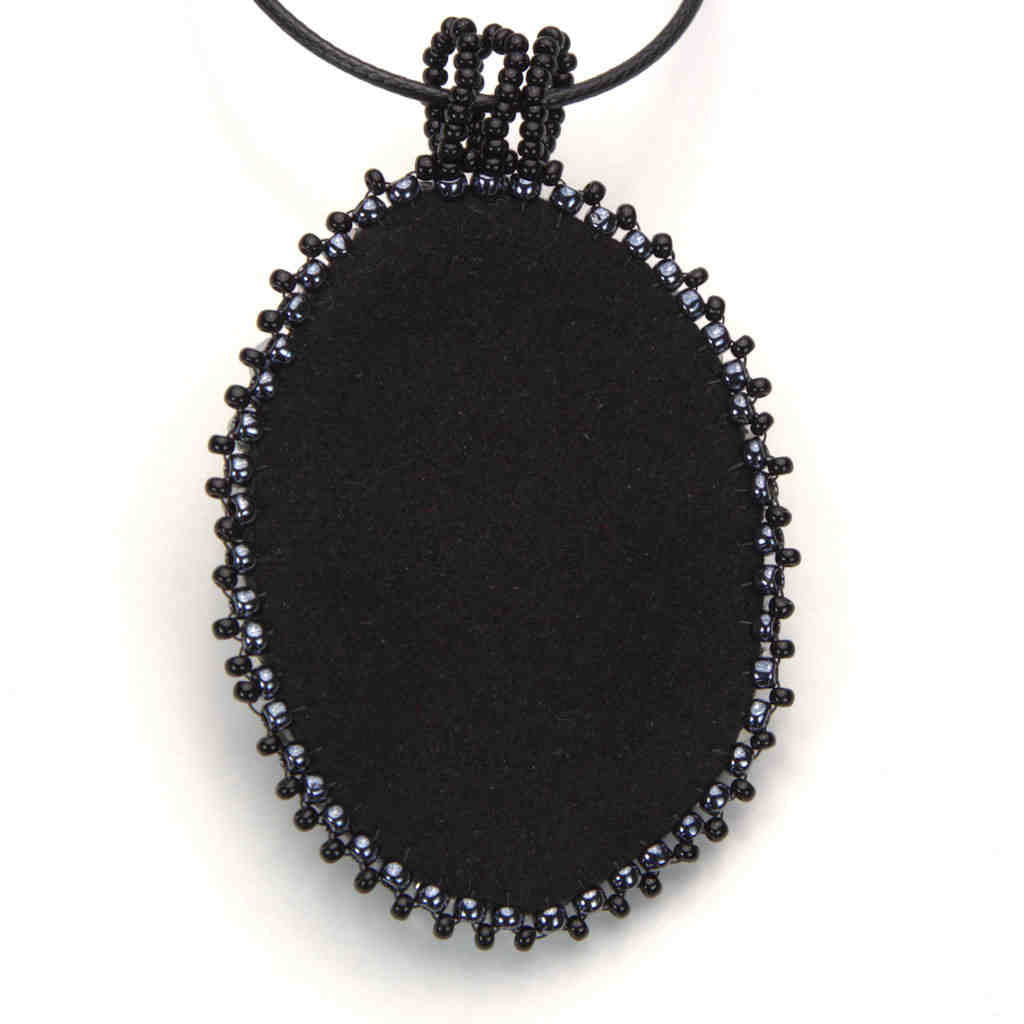 black statement oval beaded gothic pendant