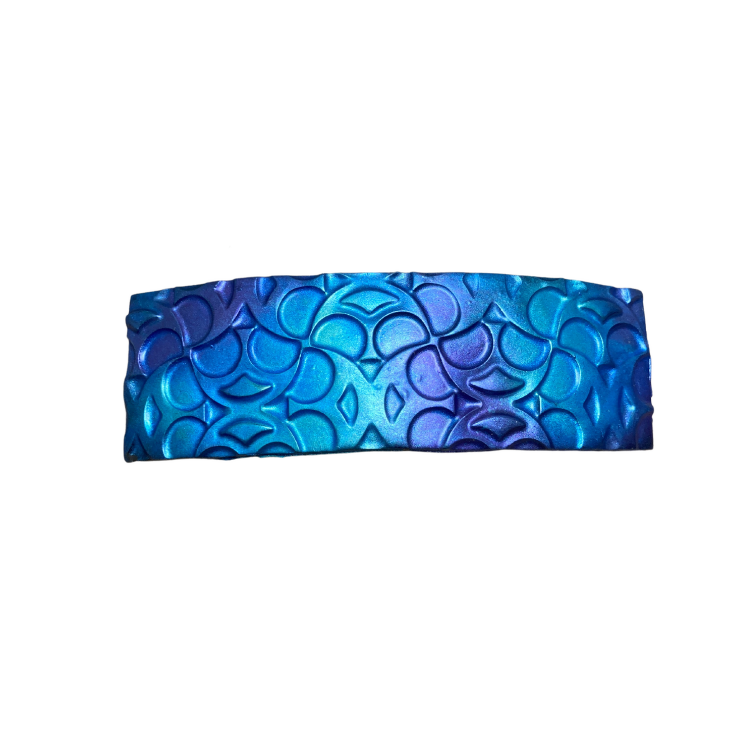 Dragon scale hair barrette in mermaid colors , blue, purple and green.