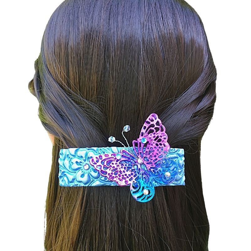 Crystal Lace Butterfly barrette on model