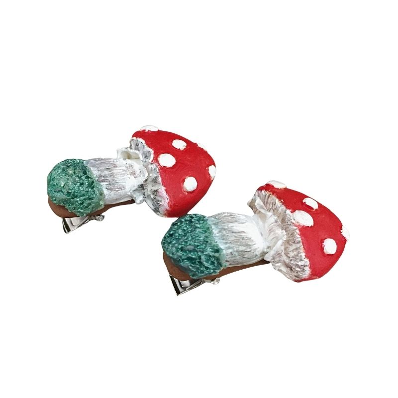 Side view of red cap mushroom small alligator hair clips