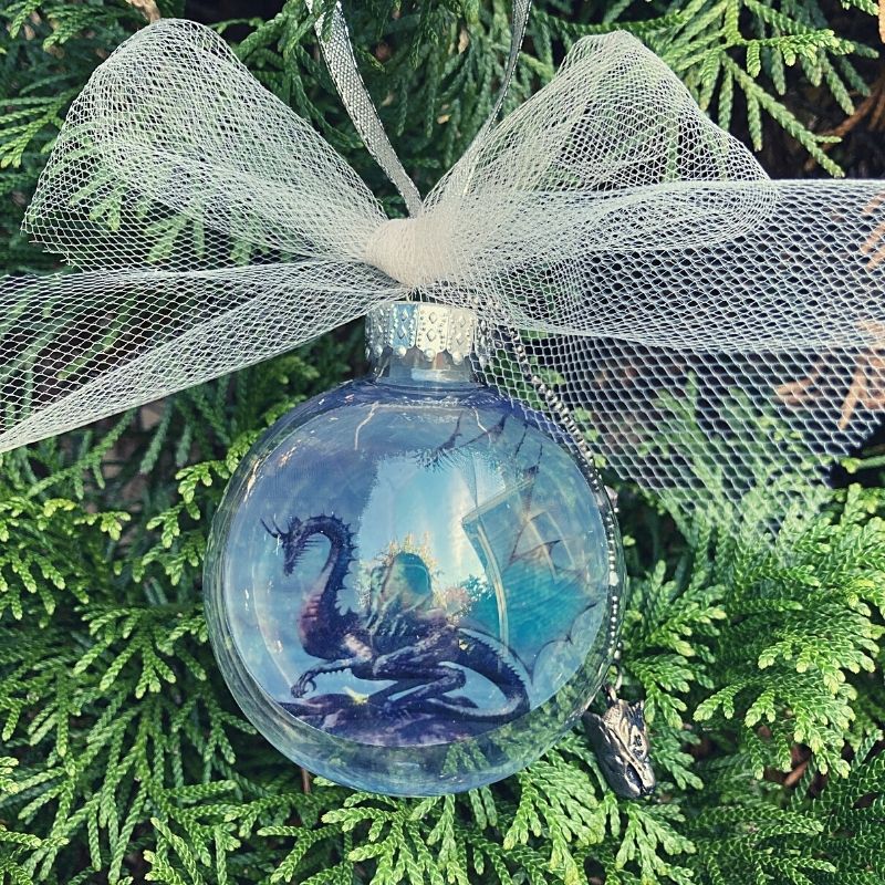 dragon ornament on evergreen background