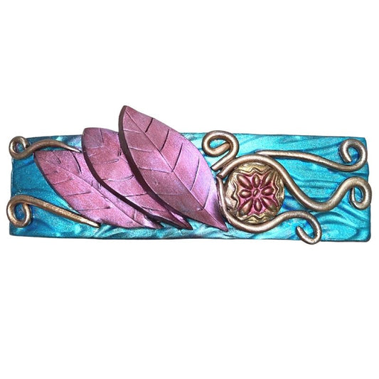 russet pin and green flower barrette clip