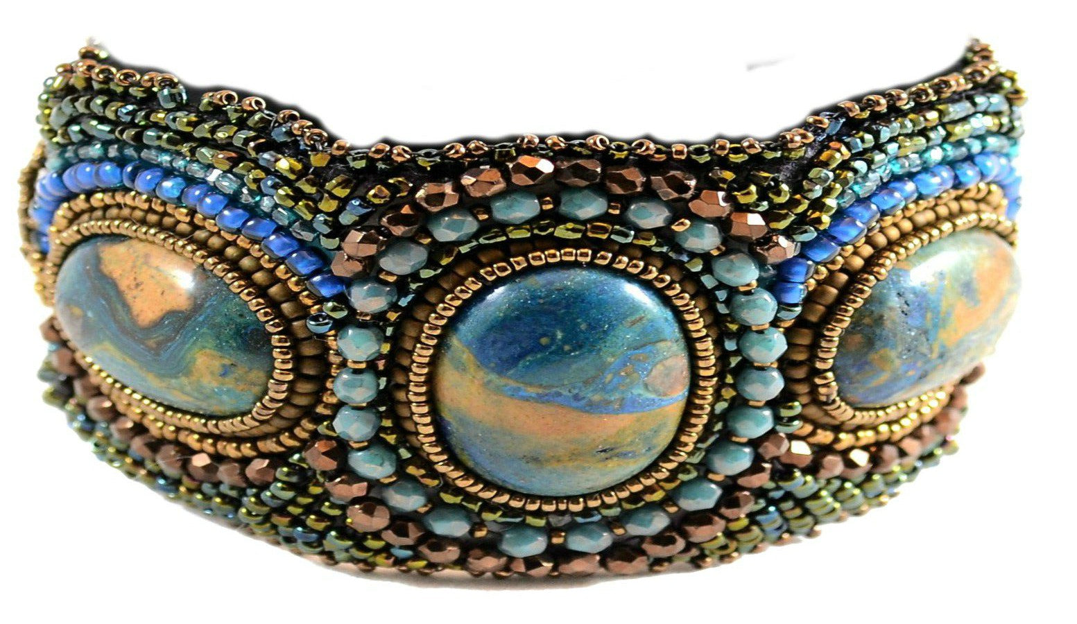 zoom of bead embroidery cuff bracelet