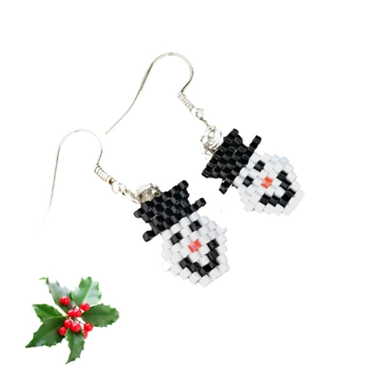 seed bead happy snowmen earrings