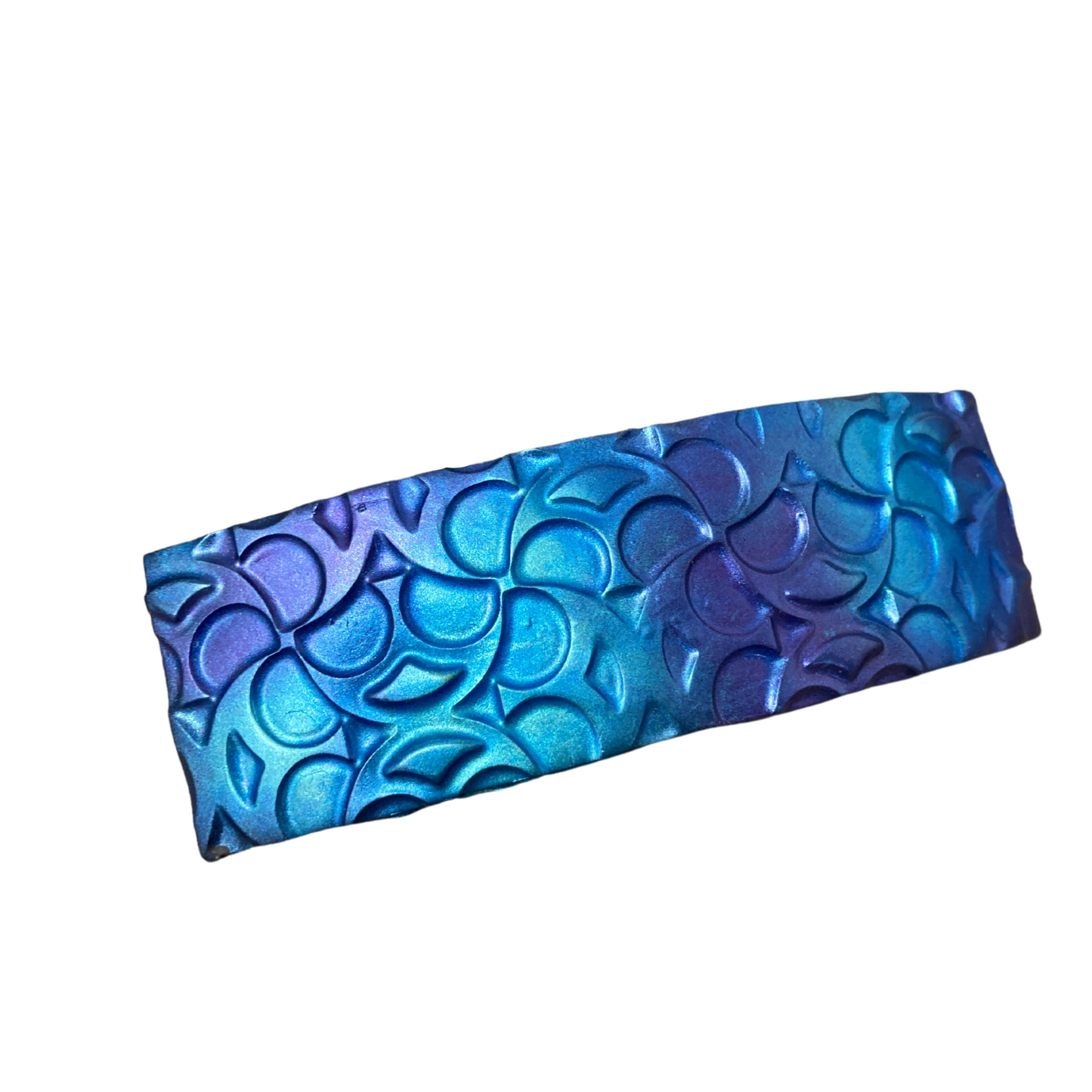 Dragon scale hair barrette in mermaid colors , blue, purple and green.
