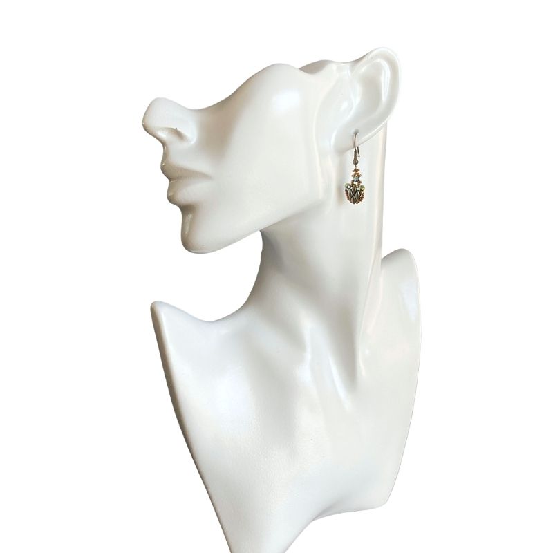 metallic green and gold dangle earrings