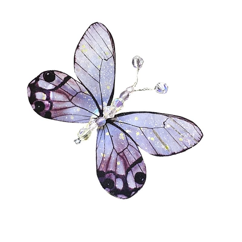 purple butterfly scarf pin with crystal antennas and abdomen