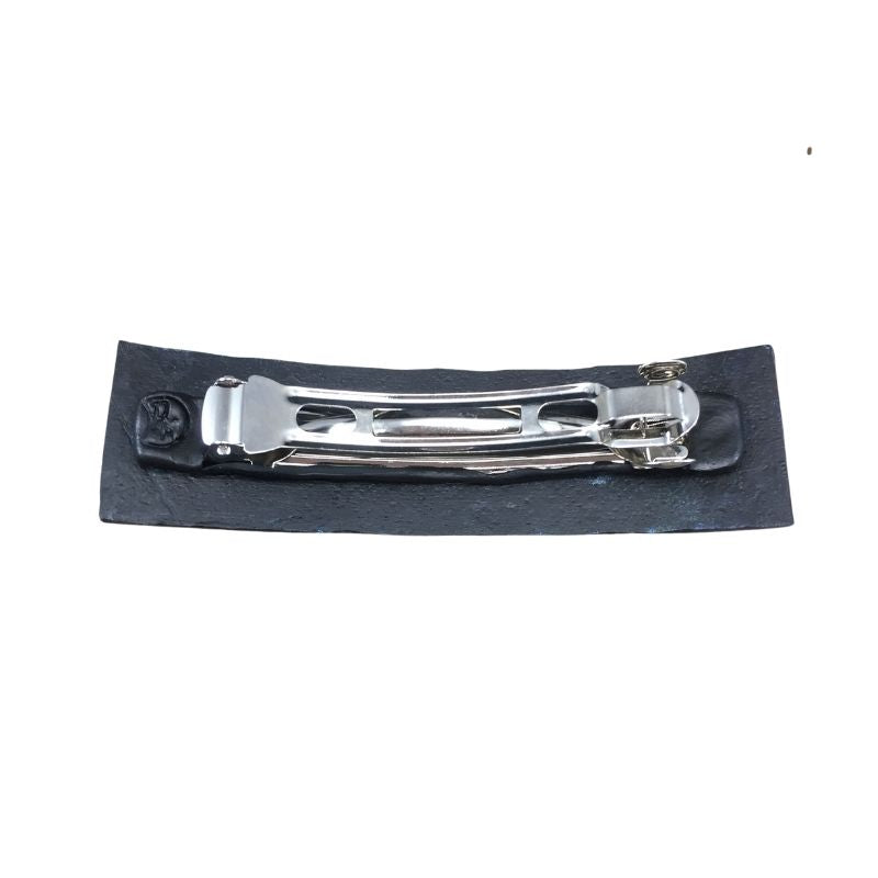 back of shooting star hair pin showing 3 inch metal barrette clip.