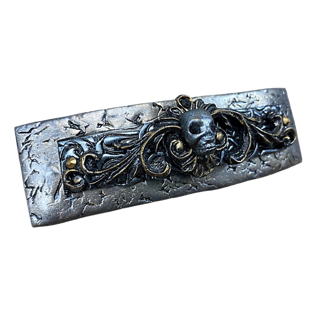 skull hair clip with filigree victorian goth details