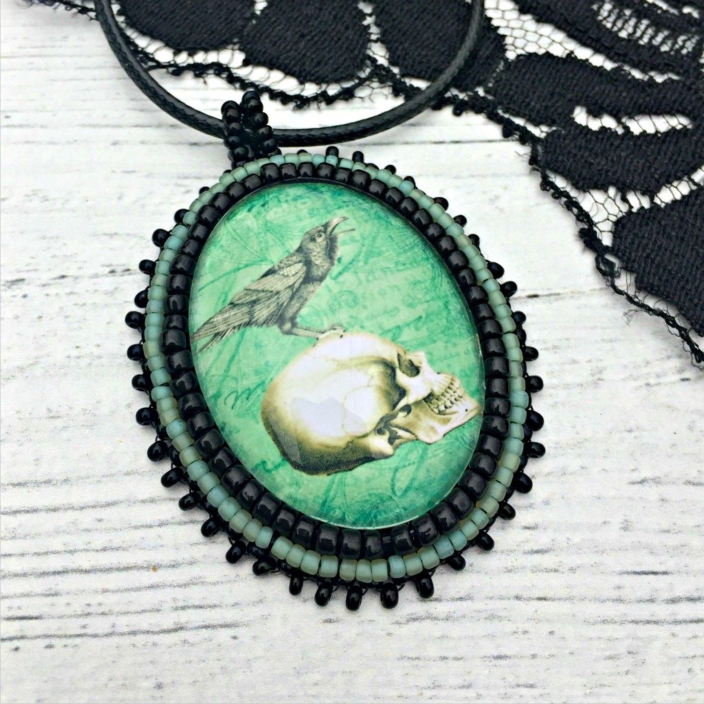 Turquoise Raven Skull Pendant