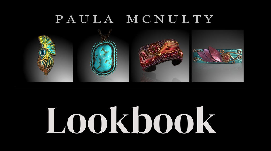 Photos of Paula McNulty Designs Jewelry with the world "Lookbook" against a black background