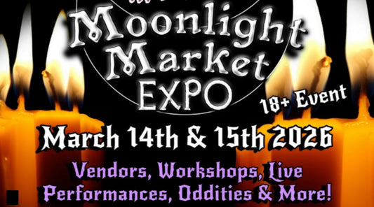 black background with candles featuring text about an alternative market expo