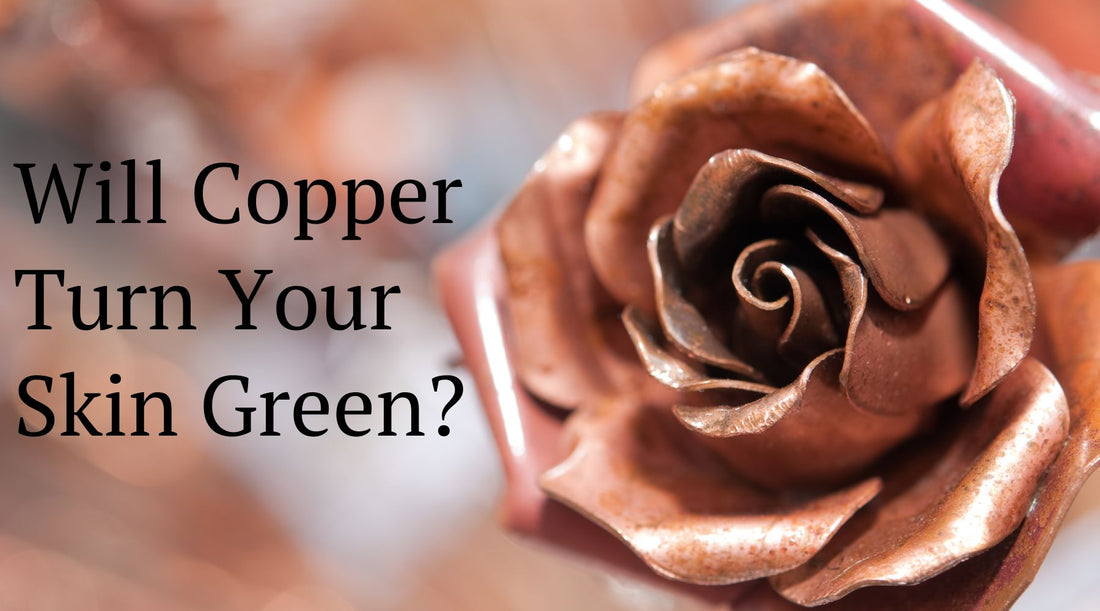 A copper rose on a copper colored blurred background with text