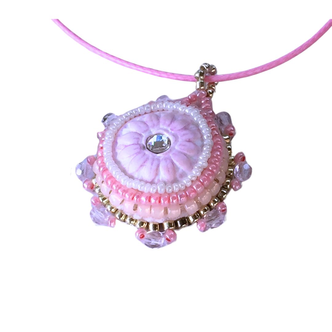 Beaded Pink Flower Necklace