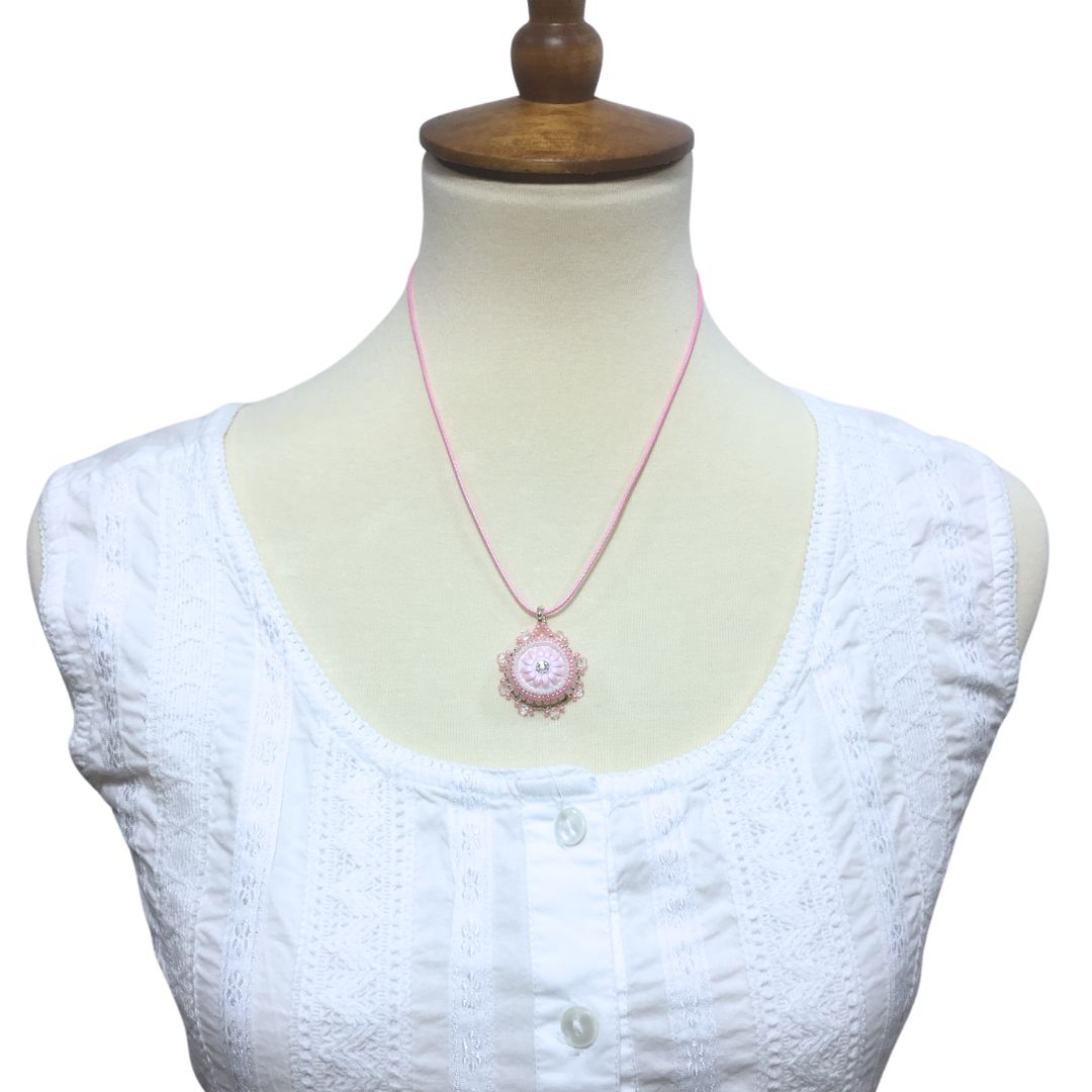 Beaded Pink Flower Necklace