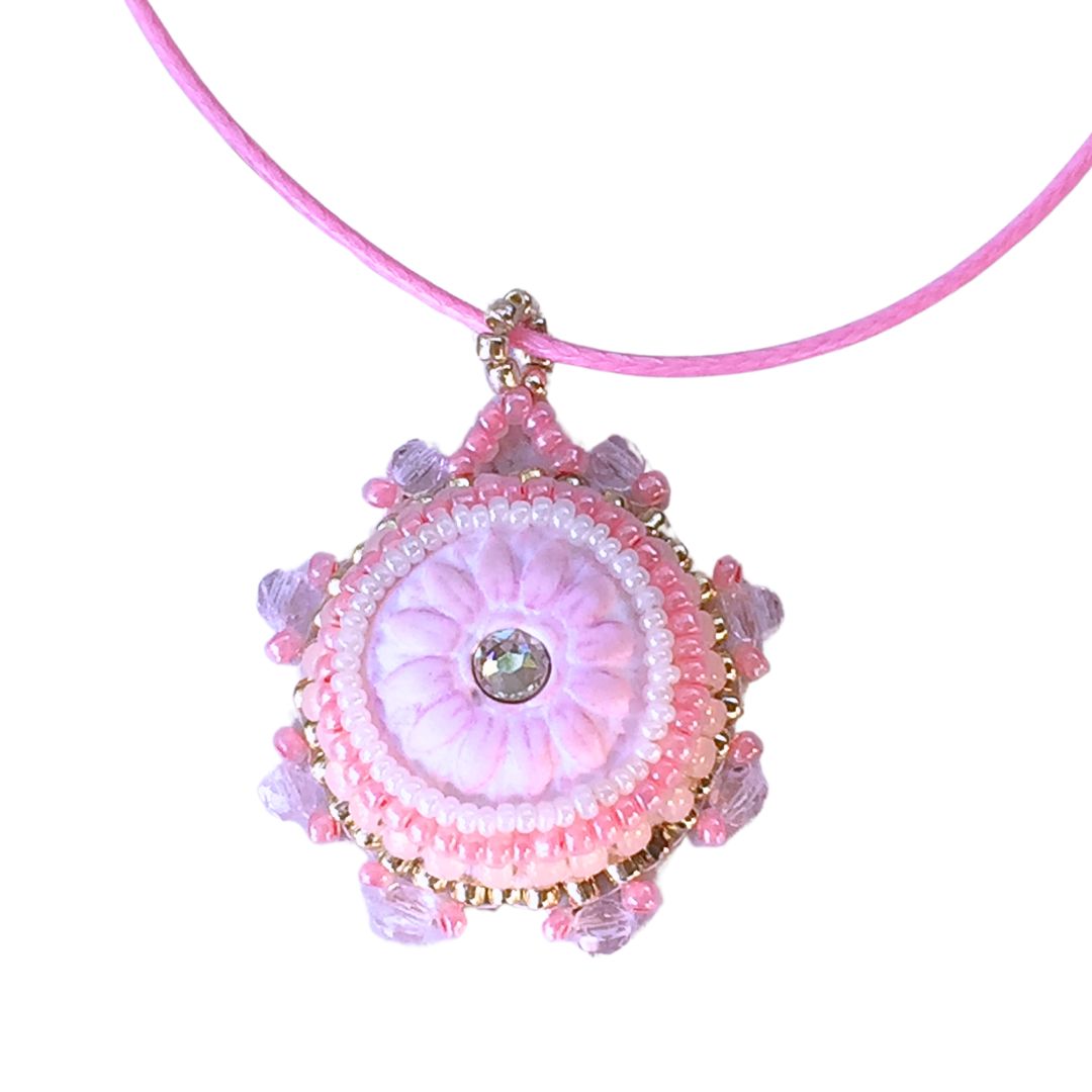 Beaded Pink Flower Necklace