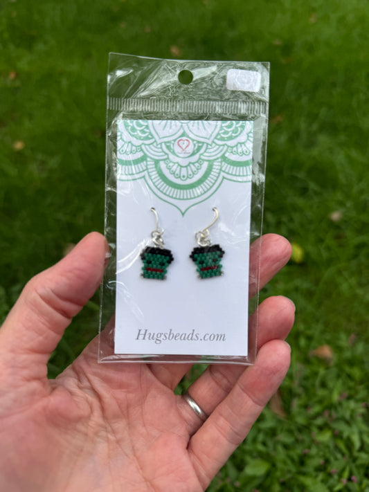 Green Monster Beaded Earrings