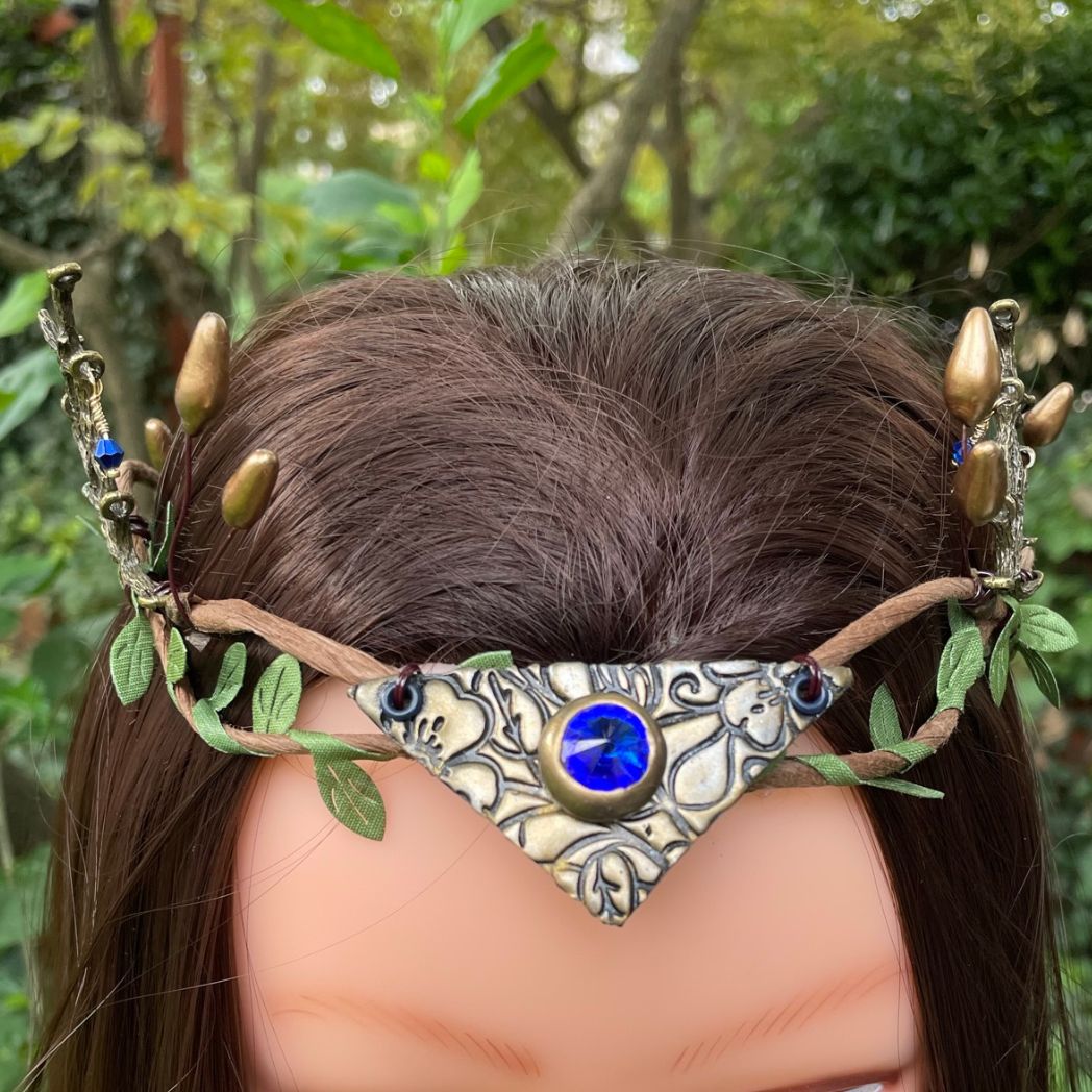 Woodland Elven Crown, Adjustable Forest Fairy Hair Circlet - 15 Crystal Colors