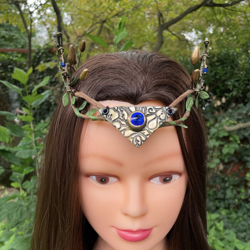 Woodland Elven Crown, Adjustable Forest Fairy Hair Circlet - 15 Crystal Colors