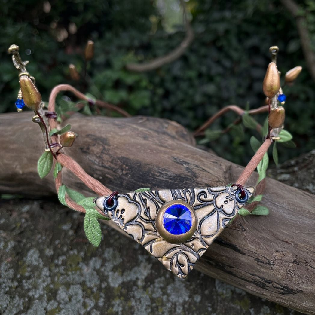 Woodland Elven Crown, Adjustable Forest Fairy Hair Circlet - 15 Crystal Colors