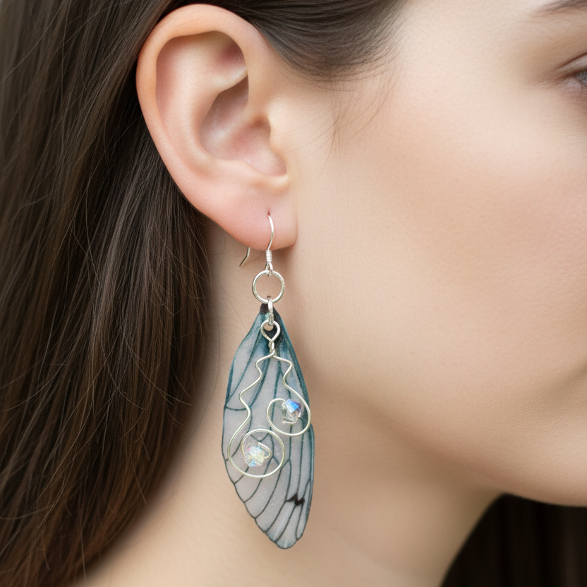 Blue-Teal Cicada Earrings Lifestyle - Petite