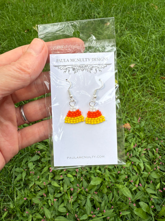 Candy Corn Seed Bead Earrings