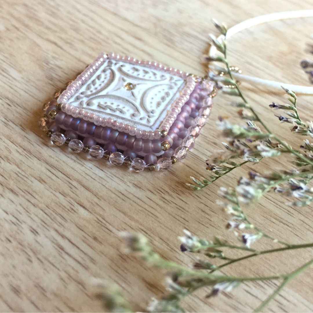 Lilac Beaded Diamond Shaped Necklace