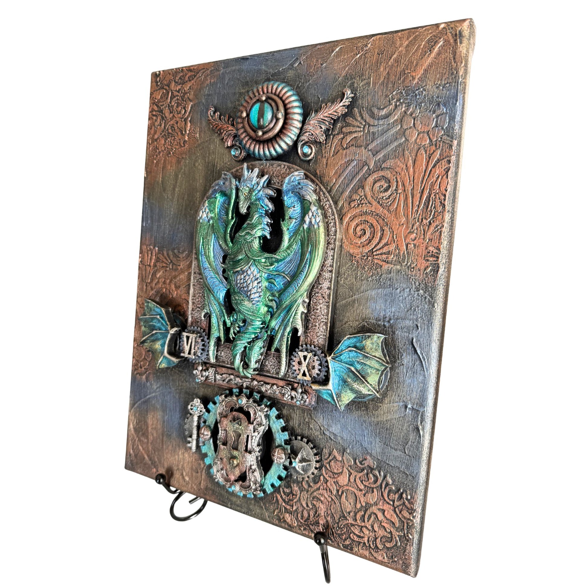 Decorative panel with a dragon design and intricate patterns on a white background
